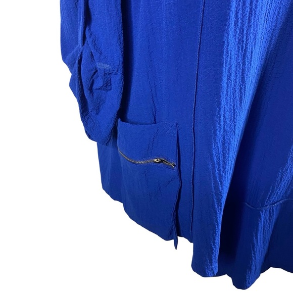 Ali Miles Cowl Neck Asymmetric Hem Tunic Top Large Royal Blue Square Buttons - Picture 6 of 10